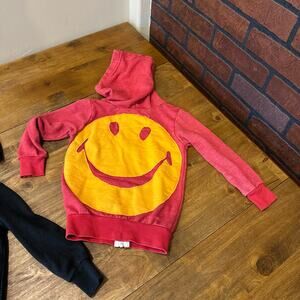 Aviator Nation Kids Hoodie Size 2T Smiley Unisex Stylish Rare Red & Yellow